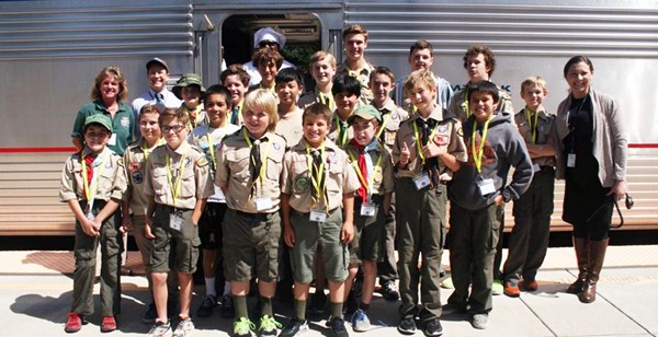 group photo of scouts at Amtrak Station
