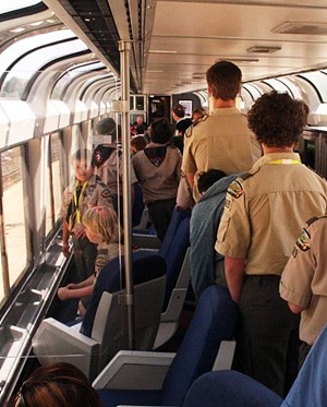 photo of scouts on Amtrak Car