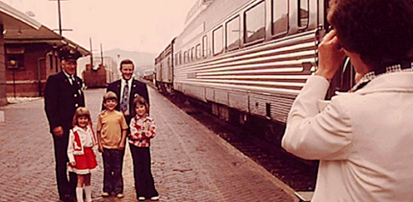 historic Amtrak photo of family on platform