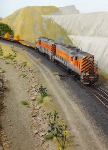 photo of train running on layout